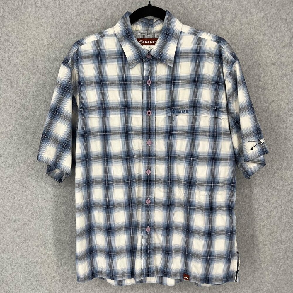 Simms Mens Fishing Button Up Shirt Size M Multicolor Outdoor Vented Casual Zippe